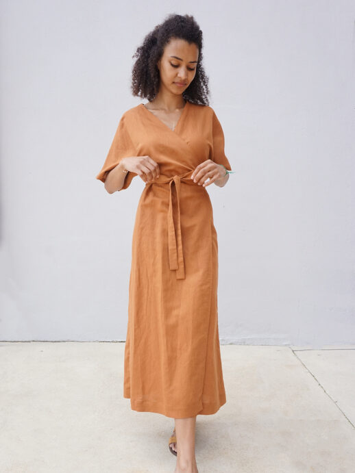 Robe Jonquille lin/coton ocre