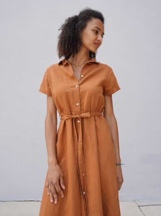 Robe Tulipe lin/coton ocre