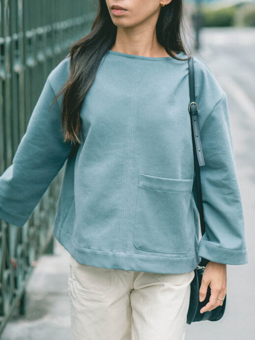 Blouse Anémone bleu/gris coton épais