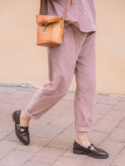Pantalon Mimosa velours vieux rose