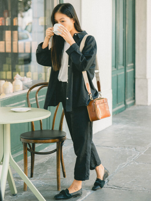 Chemise Passiflore noire lin/coton