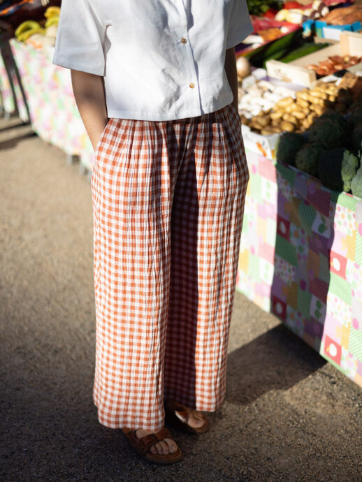Pantalon Pavot en gaze de coton vichy terracotta