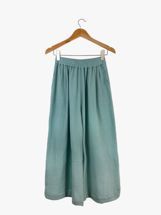 Pantalon Pavot en gaze de coton bleu