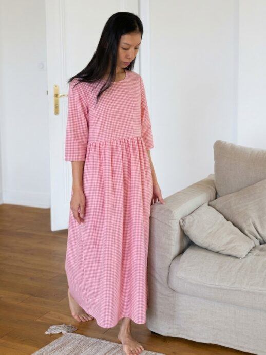 Robe Jasmin en seersucker vichy rouge