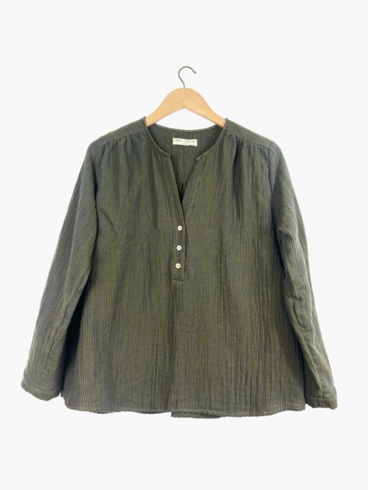 Blouse Acacia en gaze de coton rayures kaki