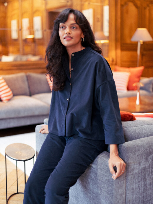 Chemise Muguet en velours de coton bleu nuit