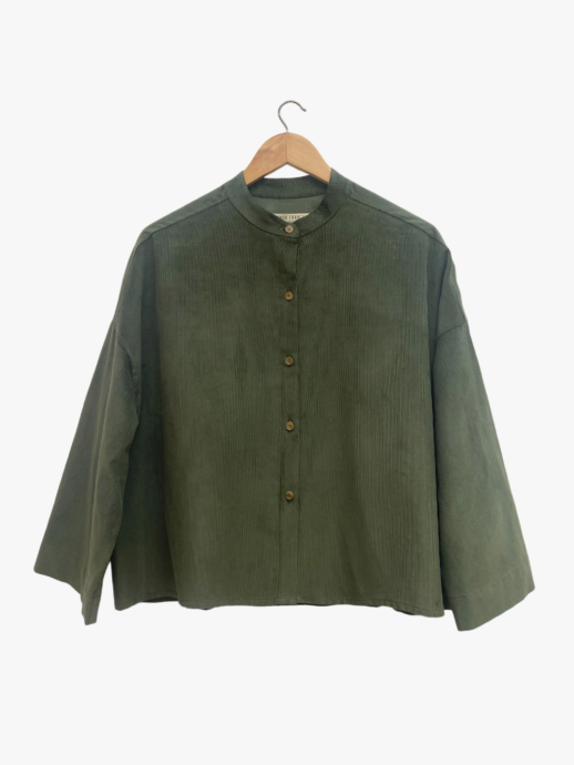 Chemise Muguet en velours de coton vert olive