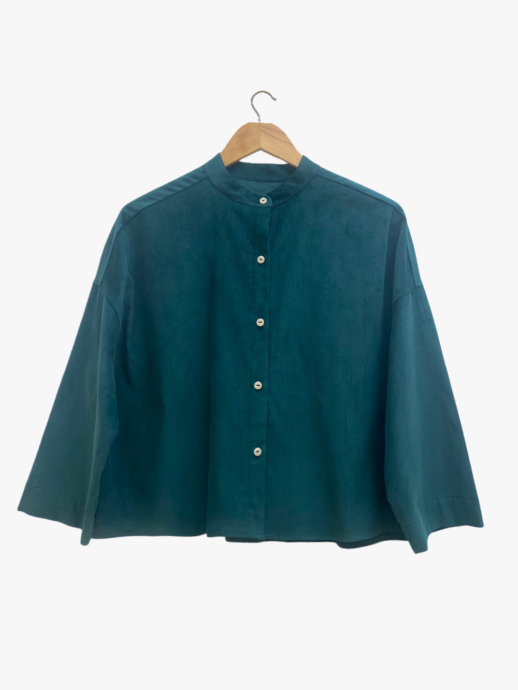 Chemise Muguet en velours de coton vert canard