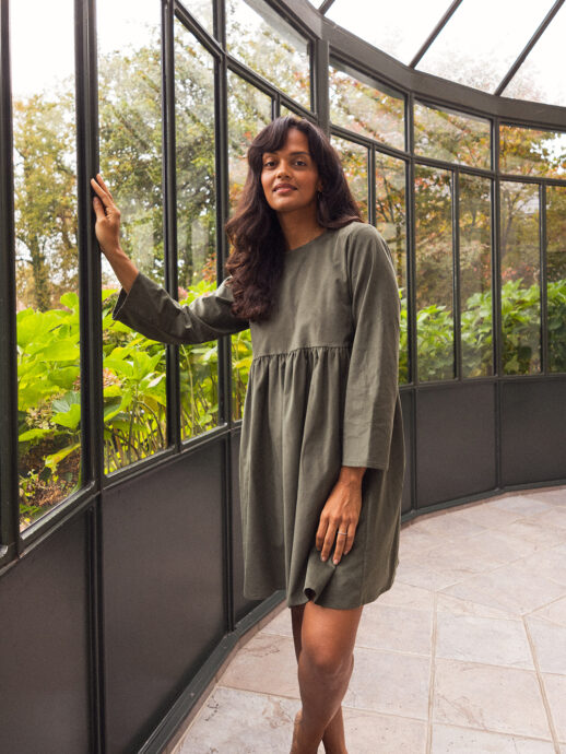 Robe Cerise en velours de coton vert olive