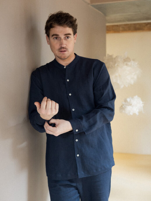 Chemise Graminée en lin bleu marine