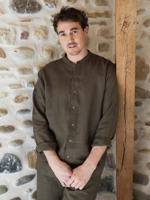 Chemise Graminée en lin kaki