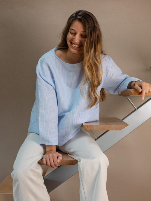 Blouse Anémone en lin/coton à rayures