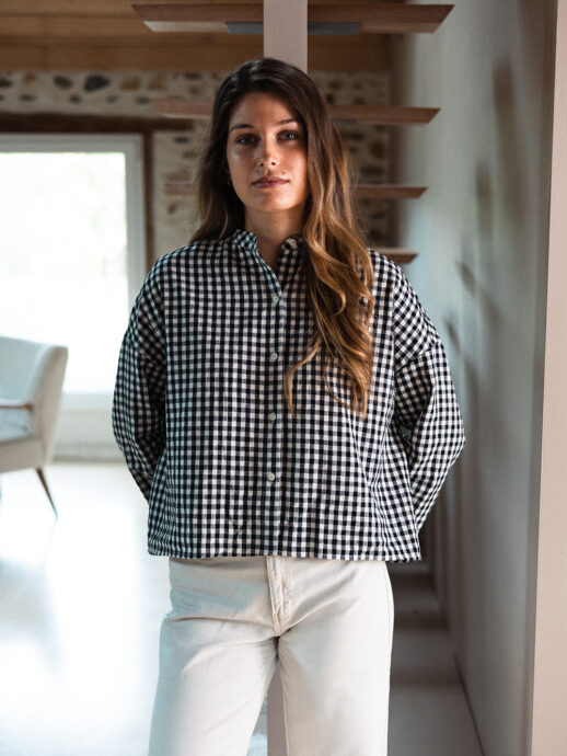 Chemise Muguet en lin/coton vichy N&B