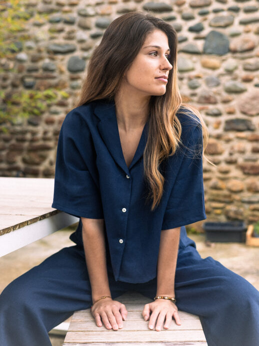 Chemise Sarriette lin bleu marine