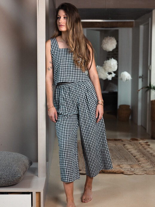 Pantalon Pavot en lin/coton vichy N&B