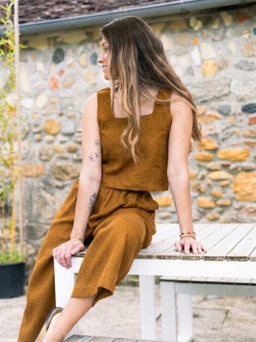 Débardeur Lilas lin coton ocre