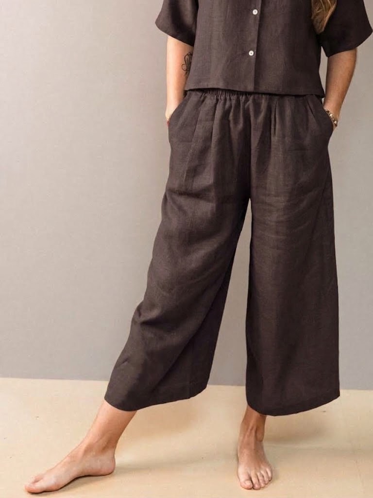 Pantalon Pavot en lin/coton marron chocolat